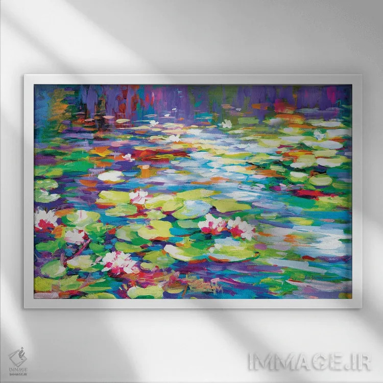 تابلو نیلوفرهای آبی اثر لئون دوونیس - نمای قابدار سفید