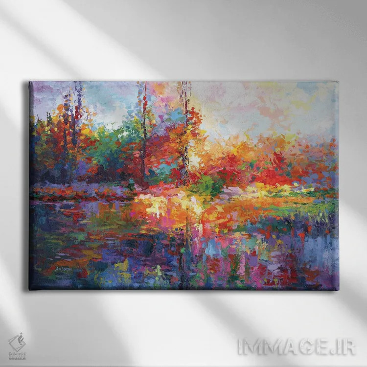 تابلو منظره پاییزی رنگارنگ ۳ اثر لئون دوونیس - نمای روبهرو روی دیوار