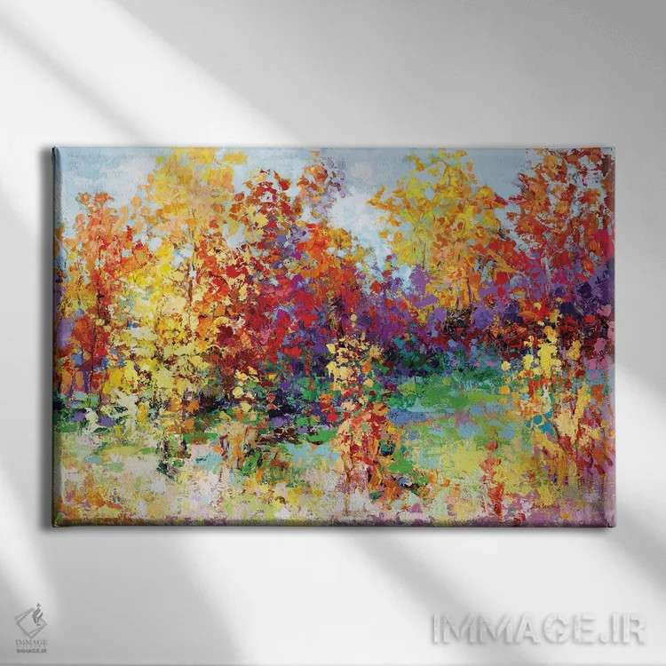 تابلو منظره پاییزی رنگارنگ اثر لئون دوونیس - نمای روبهرو روی دیوار