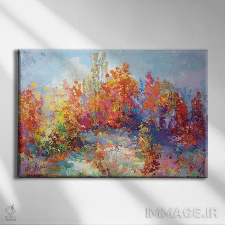 تابلو منظره پاییزی رنگارنگ ۲ اثر لئون دوونیس - نمای روبهرو روی دیوار