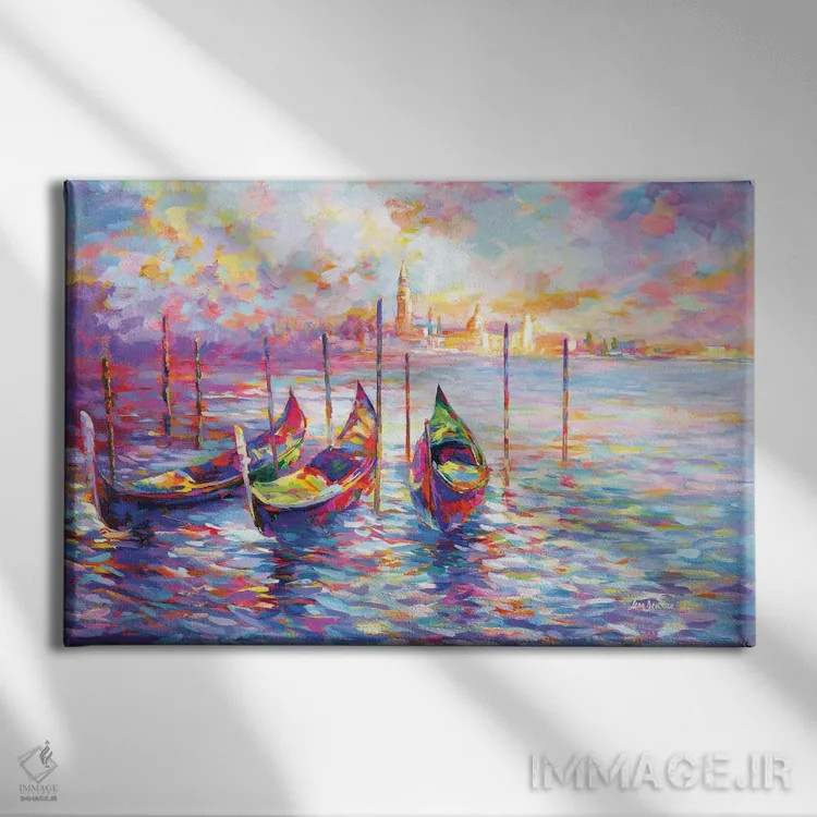 تابلو Italy,گوندولاها در کانال بزرگ و کلیسای سن جورجیو ماجوره در ونیز، ایتالیا اثر لئون دوونیس - نمای روبهرو روی دیوار