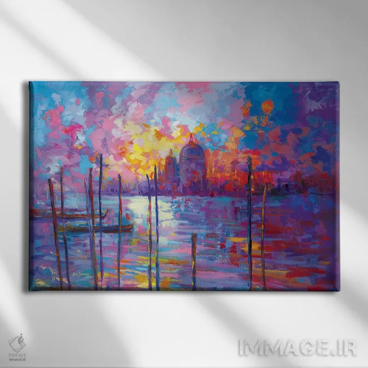 تابلو Italy,غروب در ونیز، ایتالیا اثر لئون دوونیس - نمای روبهرو روی دیوار