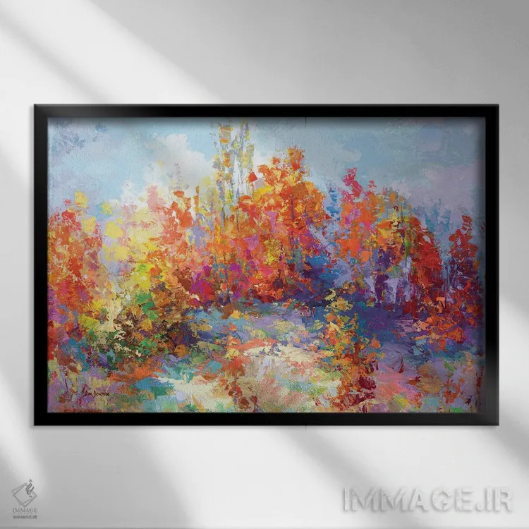 تابلو منظره پاییزی رنگارنگ ۲ اثر لئون دوونیس - نمای قابدار مشکی
