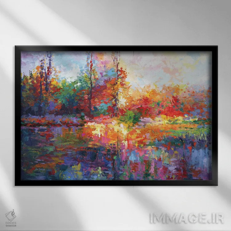 تابلو منظره پاییزی رنگارنگ ۳ اثر لئون دوونیس - نمای قابدار مشکی