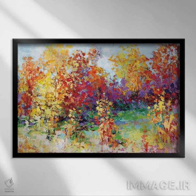 تابلو منظره پاییزی رنگارنگ اثر لئون دوونیس - نمای قابدار مشکی