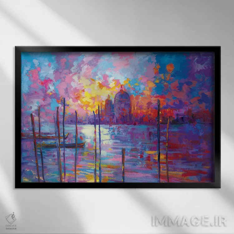 تابلو Italy,غروب در ونیز، ایتالیا اثر لئون دوونیس - نمای قابدار مشکی