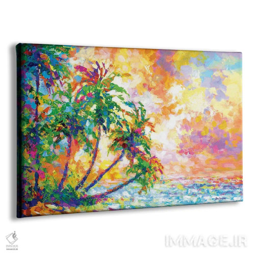 تابلو Hawaii,غروب ساحل با نخلهای گرمسیری در کائوآئی، هاوایی اثر لئون دوونیس - نمای پرسپکتیو محصول