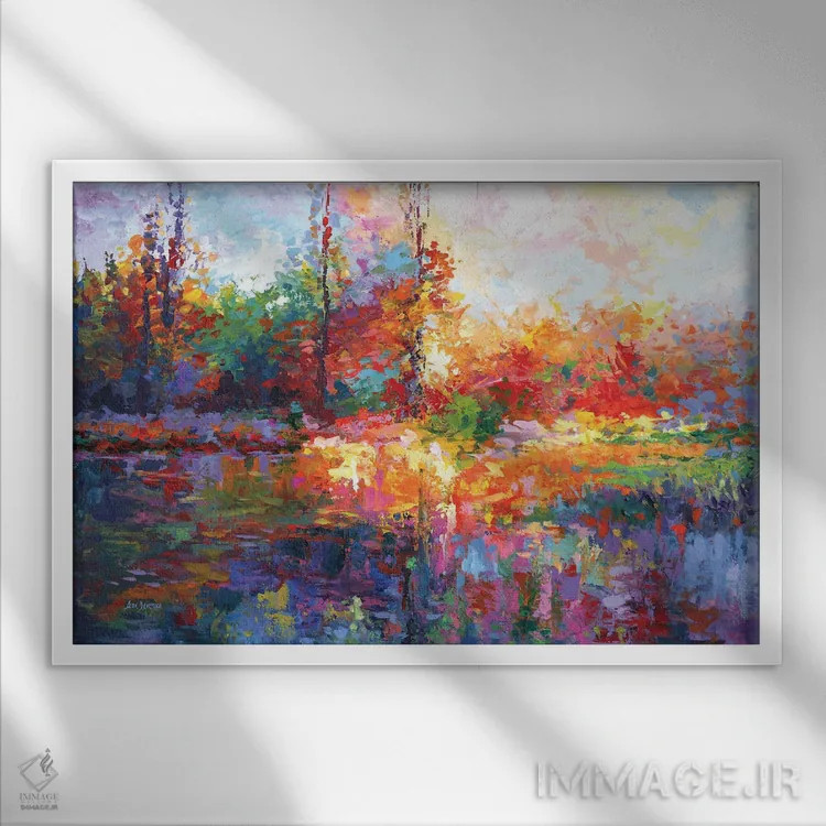 تابلو منظره پاییزی رنگارنگ ۳ اثر لئون دوونیس - نمای قابدار سفید