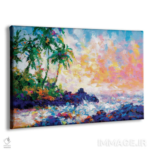 تابلو Hawaii,امواج در ساحل گرمسیری با نخلها در مائوئی، هاوایی اثر لئون دوونیس - نمای پرسپکتیو محصول