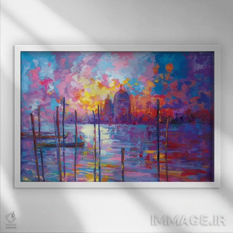 تابلو Italy,غروب در ونیز، ایتالیا اثر لئون دوونیس - نمای قابدار سفید