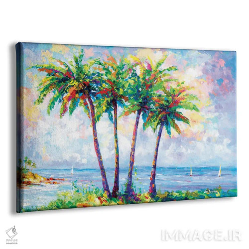 تابلو Hawaii,ساحل گرمسیری با نخلها در اوآهو، هاوایی اثر لئون دوونیس - نمای پرسپکتیو محصول