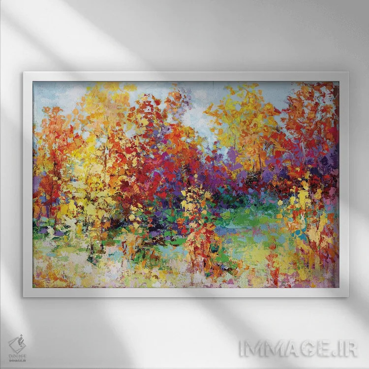 تابلو منظره پاییزی رنگارنگ اثر لئون دوونیس - نمای قابدار سفید