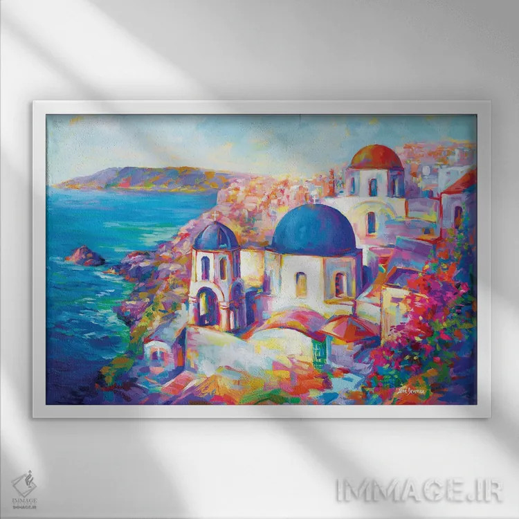 تابلو Greece,سانتورینی، یونان اثر لئون دوونیس - نمای قابدار سفید