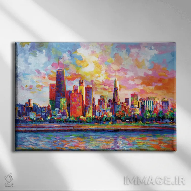 تابلو افق شهر شیکاگو اثر لئون دوونیس - نمای روبهرو روی دیوار