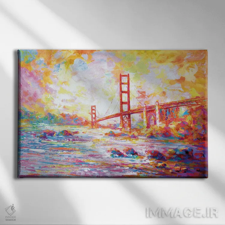 تابلو View From Marshall's Bridge In California,پل گلدن گیت، نمایی از پل مارشال در کالیفرنیا اثر لئون دوونیس - نمای روبهرو روی دیوار
