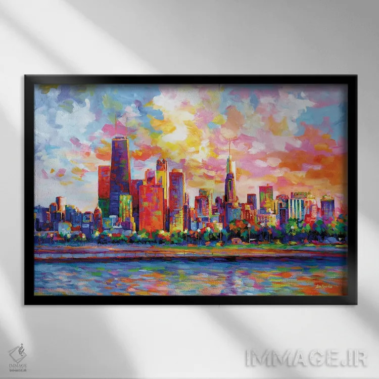 تابلو افق شهر شیکاگو اثر لئون دوونیس - نمای قابدار مشکی