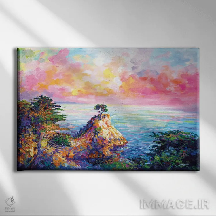 تابلو California,درخت سرو تنها در پبل بیچ، کالیفرنیا اثر لئون دوونیس - نمای روبهرو روی دیوار