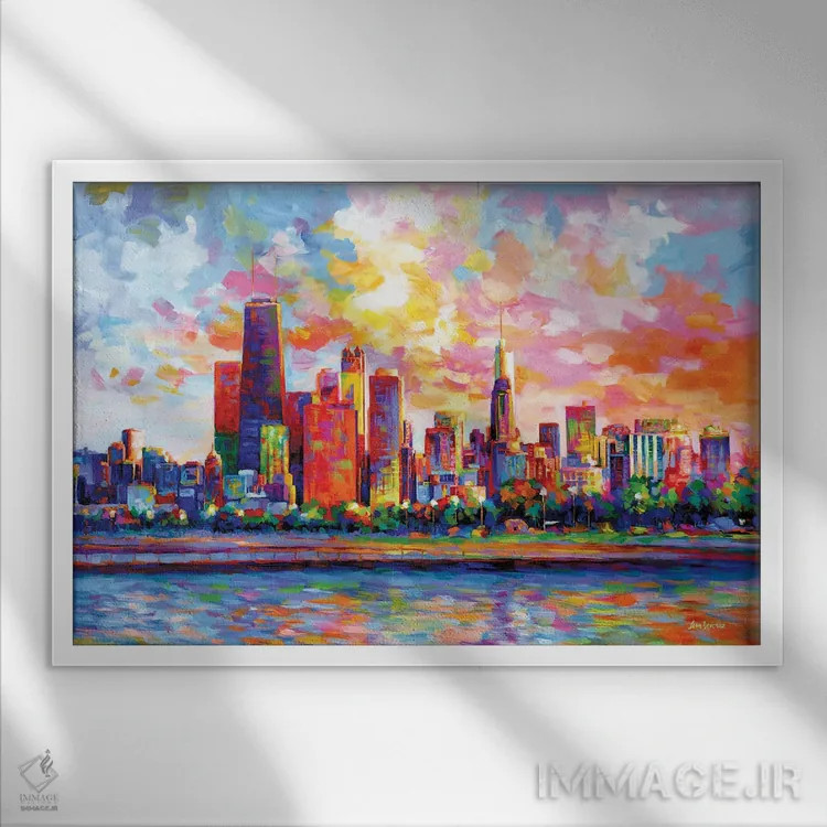 تابلو افق شهر شیکاگو اثر لئون دوونیس - نمای قابدار سفید