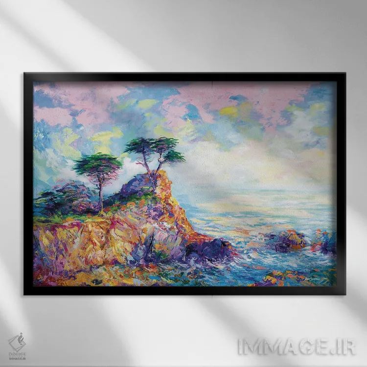 تابلو California II,درخت سرو تنها در پبل بیچ، کالیفرنیا ۲ اثر لئون دوونیس - نمای قابدار مشکی