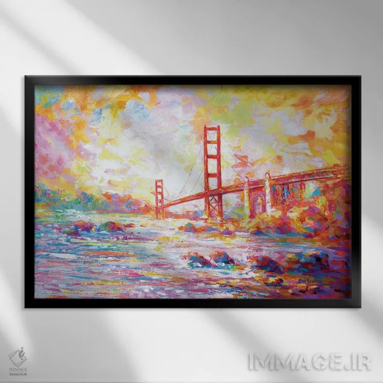 تابلو View From Marshall's Bridge In California,پل گلدن گیت، نمایی از پل مارشال در کالیفرنیا اثر لئون دوونیس - نمای قابدار مشکی