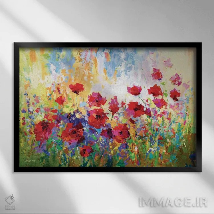 تابلو مزرعه گل شقایق ۲ اثر لئون دوونیس - نمای قابدار مشکی