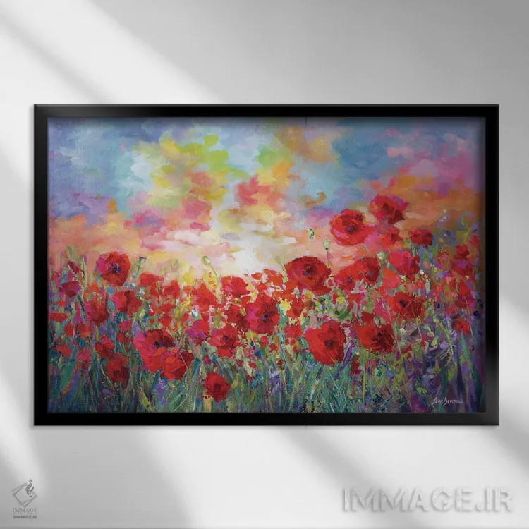 تابلو مزرعه گل شقایق اثر لئون دوونیس - نمای قابدار مشکی