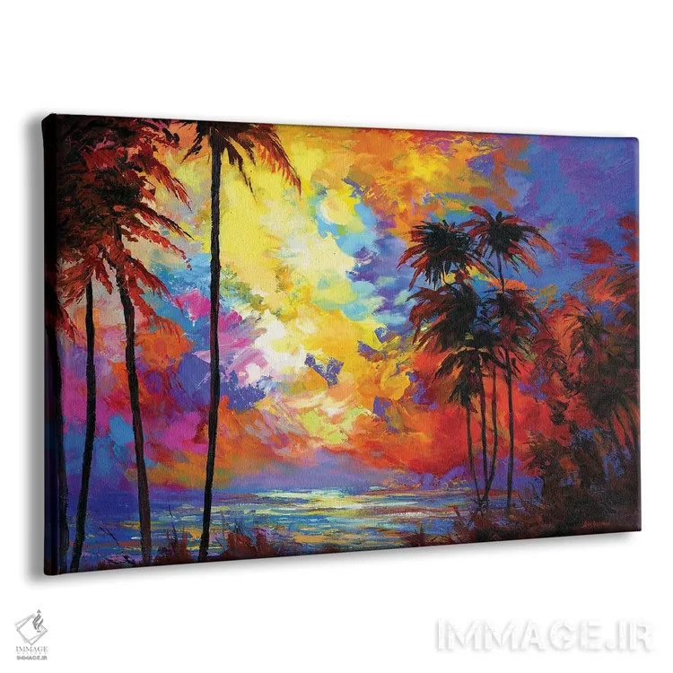 تابلو Hawaii,غروب ساحل با نخلهای گرمسیری در مائوئی، هاوایی اثر لئون دوونیس - نمای پرسپکتیو محصول