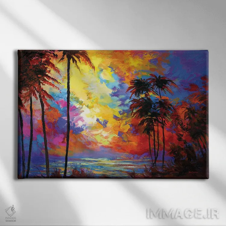 تابلو Hawaii,غروب ساحل با نخلهای گرمسیری در مائوئی، هاوایی اثر لئون دوونیس - نمای روبهرو روی دیوار