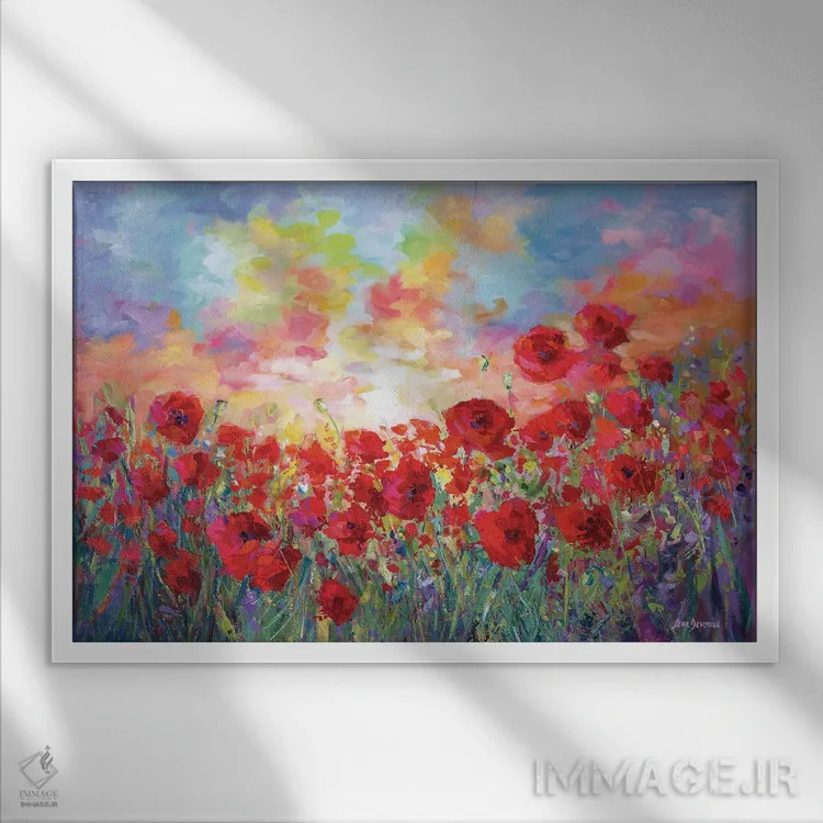 تابلو مزرعه گل شقایق اثر لئون دوونیس - نمای قابدار سفید