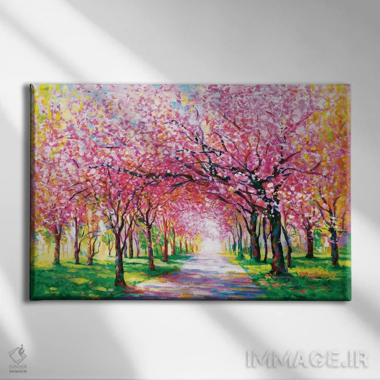 تابلو درختان شکوفه گیلاس اثر لئون دوونیس - نمای روبهرو روی دیوار