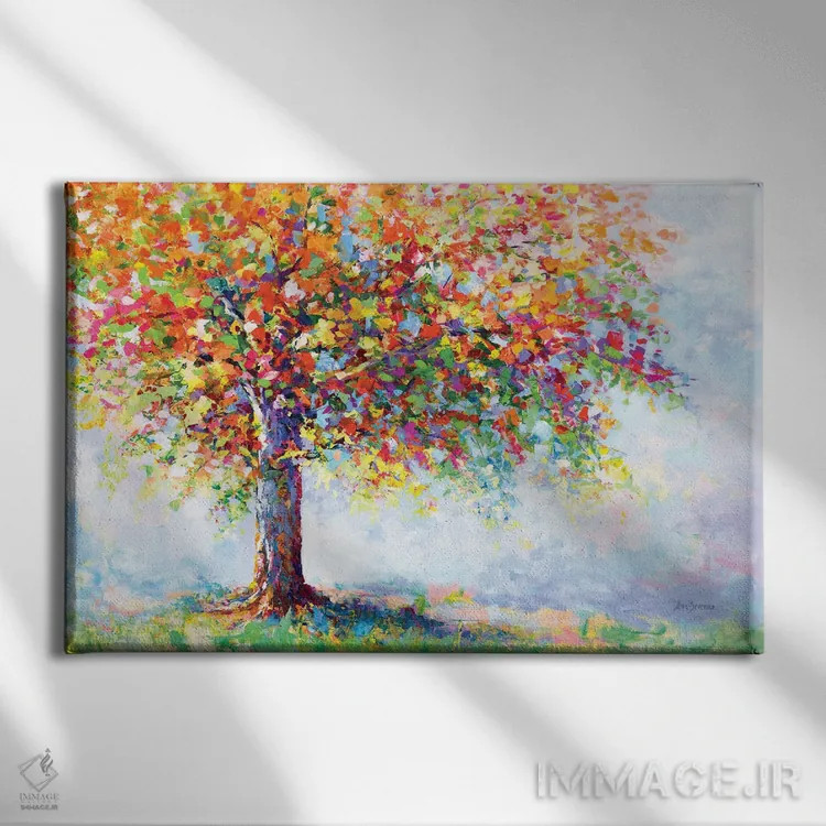 تابلو درخت زندگی رنگارنگ اثر لئون دوونیس - نمای روبهرو روی دیوار