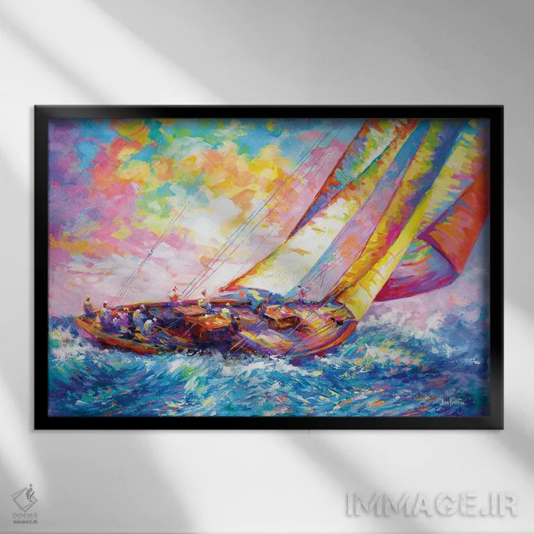 تابلو قایق تفریحی در حال مسابقه اثر لئون دوونیس - نمای قابدار مشکی