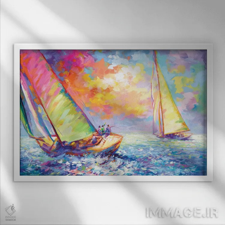 تابلو مسابقه قایقهای بادبانی اثر لئون دوونیس - نمای قابدار سفید