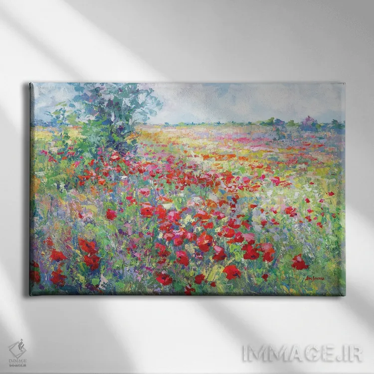 تابلو مزرعه گلهای وحشی توسکانی اثر لئون دوونیس - نمای روبهرو روی دیوار