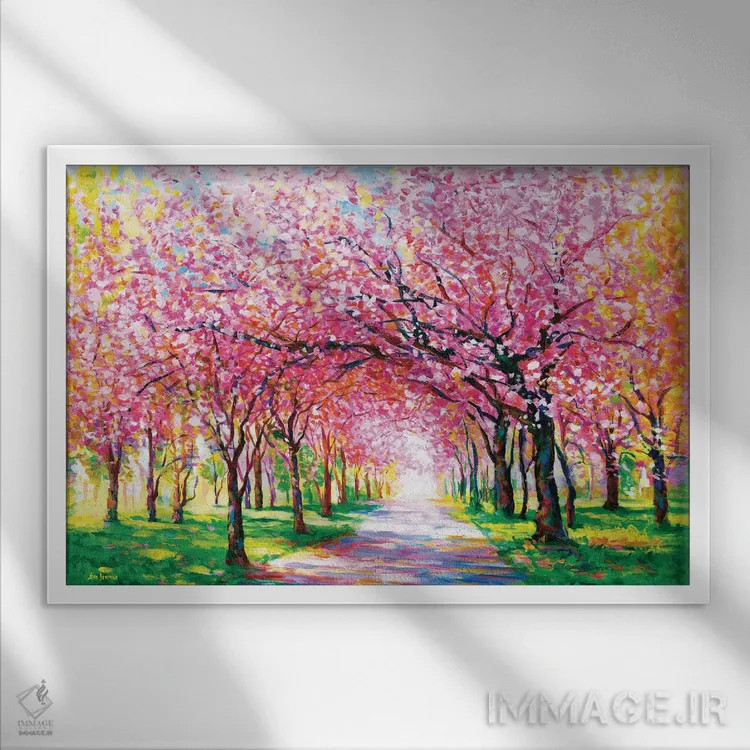 تابلو درختان شکوفه گیلاس اثر لئون دوونیس - نمای قابدار سفید