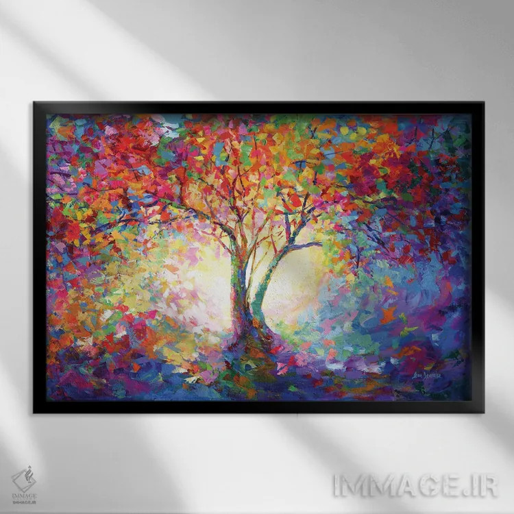 تابلو درخت زندگی رنگارنگ ۳ اثر لئون دوونیس - نمای قابدار مشکی