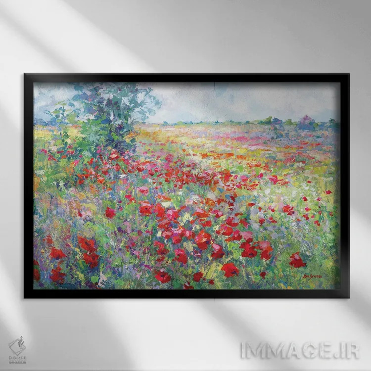 تابلو مزرعه گلهای وحشی توسکانی اثر لئون دوونیس - نمای قابدار مشکی