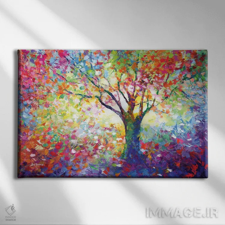 تابلو درخت زندگی رنگارنگ ۲ اثر لئون دوونیس - نمای روبهرو روی دیوار