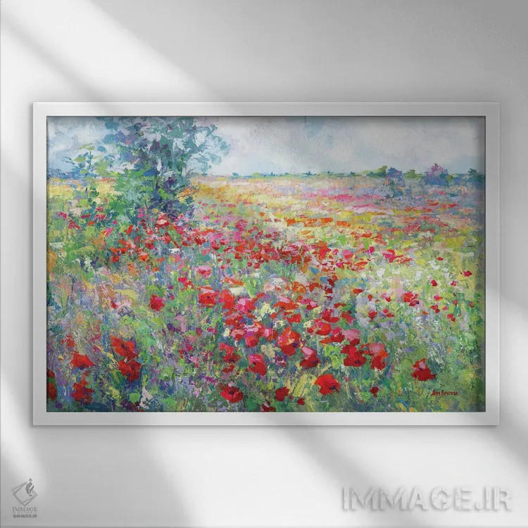 تابلو مزرعه گلهای وحشی توسکانی اثر لئون دوونیس - نمای قابدار سفید