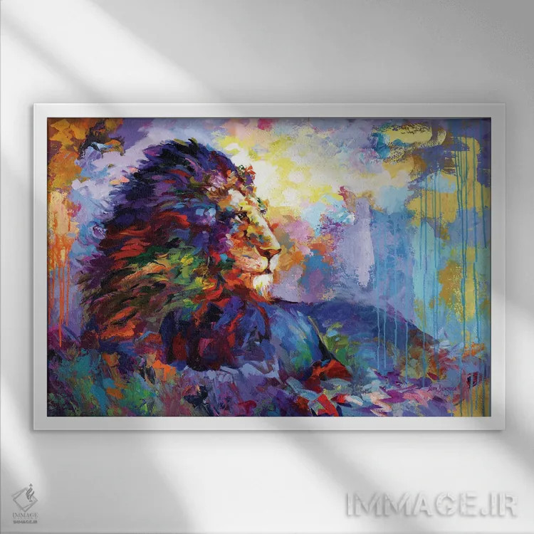 تابلو شیر (حیوان) اثر لئون دوونیس - نمای قابدار سفید