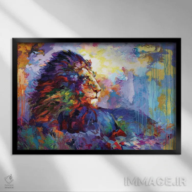 تابلو شیر (حیوان) اثر لئون دوونیس - نمای قابدار مشکی