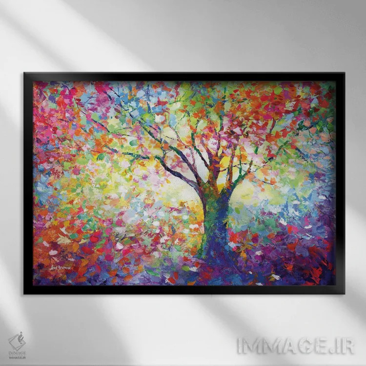 تابلو درخت زندگی رنگارنگ ۲ اثر لئون دوونیس - نمای قابدار مشکی