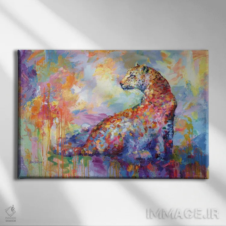 تابلو پلنگ رنگارنگ اثر لئون دوونیس - نمای روبهرو روی دیوار