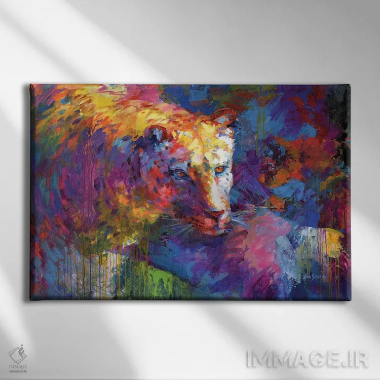 تابلو پلنگ رنگارنگ ۲ اثر لئون دوونیس - نمای روبهرو روی دیوار
