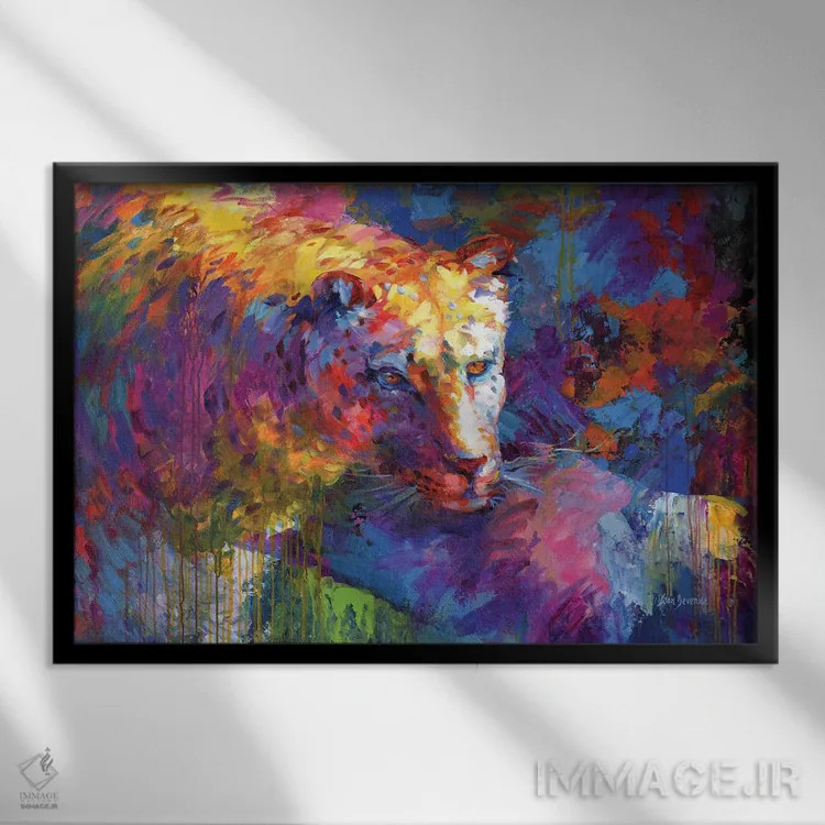 تابلو پلنگ رنگارنگ ۲ اثر لئون دوونیس - نمای قابدار مشکی