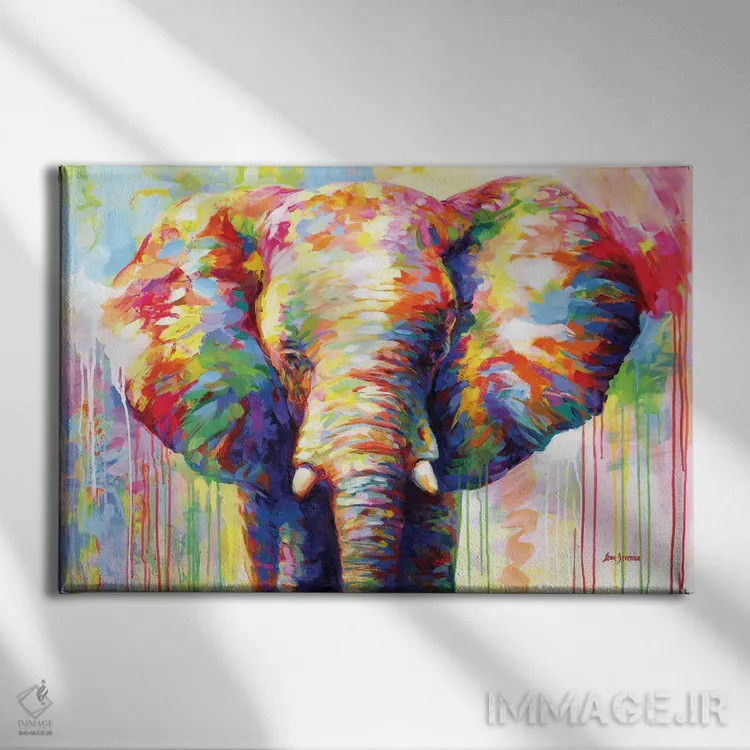 تابلو فیل رنگارنگ ۲ اثر لئون دوونیس - نمای روبهرو روی دیوار