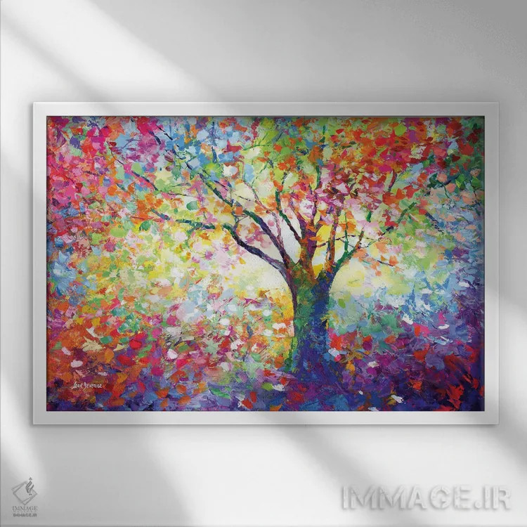 تابلو درخت زندگی رنگارنگ ۲ اثر لئون دوونیس - نمای قابدار سفید