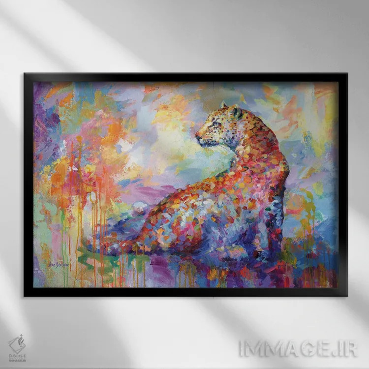 تابلو پلنگ رنگارنگ اثر لئون دوونیس - نمای قابدار مشکی