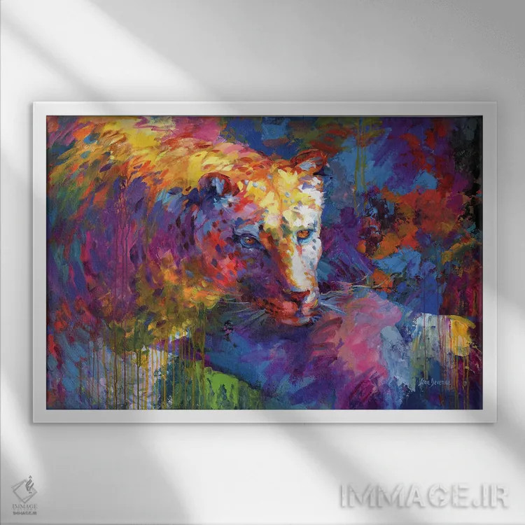 تابلو پلنگ رنگارنگ ۲ اثر لئون دوونیس - نمای قابدار سفید