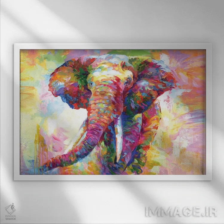 تابلو فیل رنگارنگ اثر لئون دوونیس - نمای قابدار سفید